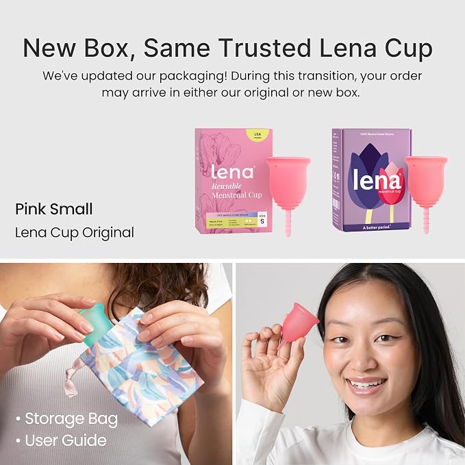 Lena Menstrual Cup Original - Soft Medical-Grade Silicone Period Cups for Women Light & Medium Flow, Reusable 12-Hour Leak-Free Comfort, Beginner-Friendly Feminine Care - Small, Pink