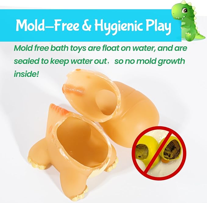 No Hole Dinosaur Bath Toys - Color Change Bath Toys for Toddlers, Fun Water Pool Bathtub Toys for Boys & Girls (with Dino net)