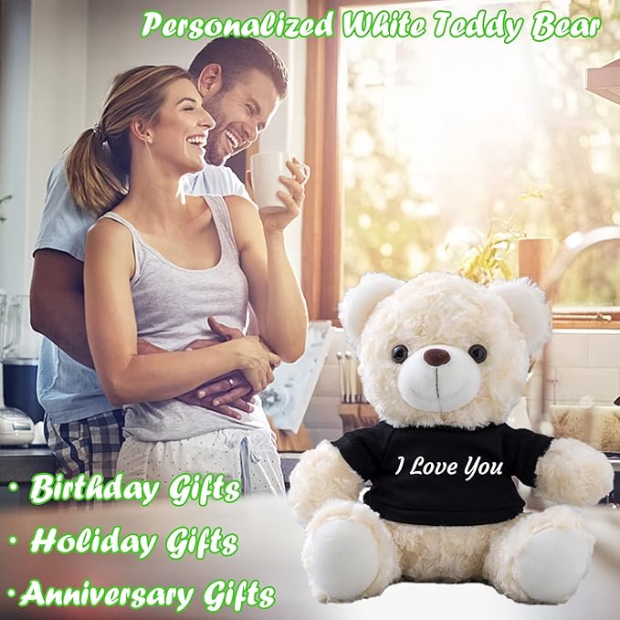 Generic Teddy Bear Customized Gifts for Women/Men with Custom Text, Personalized Teddy Bear Stuffed with T-shirt as Personalized Gifts for Christmas Valentines Day Birthday (8 inch-Text+Photo), Black