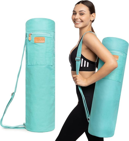 UDANA Canvas Yoga Mat Bag for Women & Men, Full-Zip Carrier with 3 Pockets & Adjustable Strap, Stylish Gym & Pilates Bag – Available in Multiple Sizes
