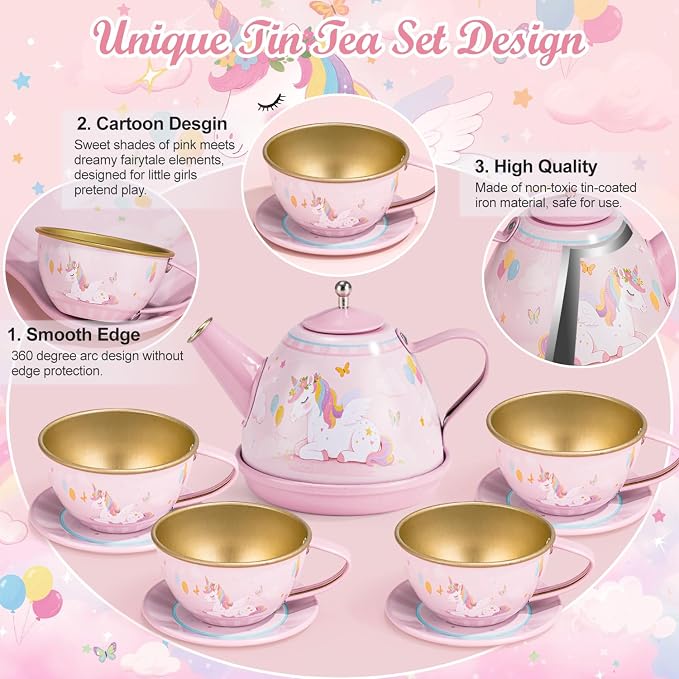 Tea Party Set for Little Girls, 49PCS Princess Tea Time Toys Including Tea Set Dessert Carrying Case, Toddler Girl Toys Kids Kitchen Pretend Playset, 3 - 8 Year Old Girl Birthday Children's Day Gifts