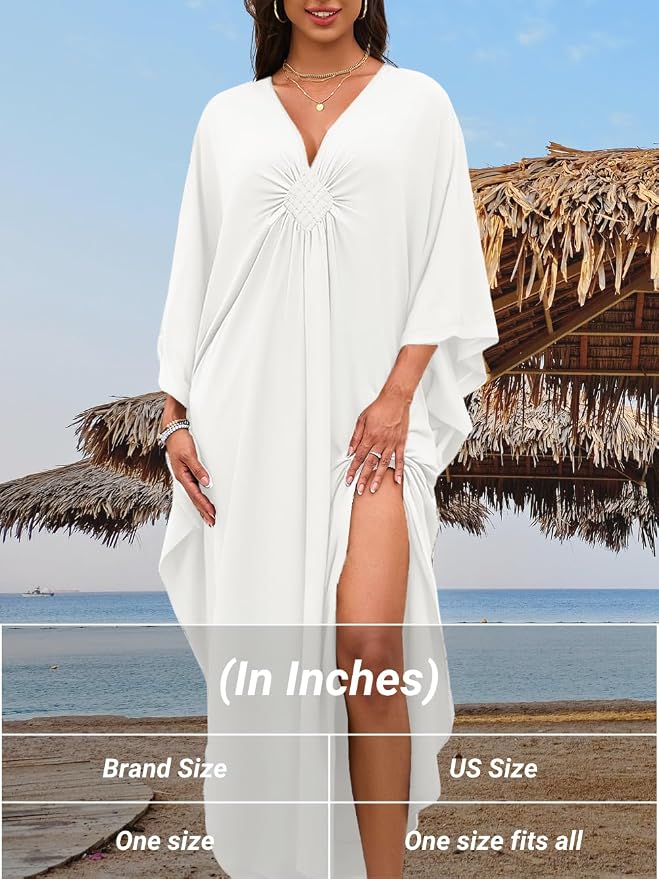 ChiaoLezhee Print Moo-Moos for Women, Kaftan Cover-Up Dresses, Sexy V-Neck High-Slit, Beach Pool-Party Coverups Muumuu Plus