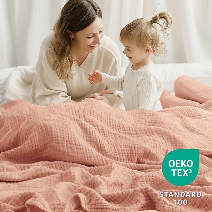 100% Cotton Muslin Blanket California King 120" x 90", 6 Layers Breathable and Lightweight Oversized Blankets for Bed, Soft Cooling Gauze Blanket for Adults All Season, Dusty Pink