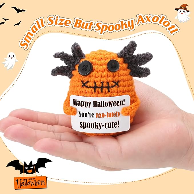 Non Candy Halloween Treats for Kids, Crochet Axolotl Décor for Teens Tweens Girls Boys, Trick or Treat Halloween Gifts, Halloween Goodie Bag Stuffers in Boo Basket