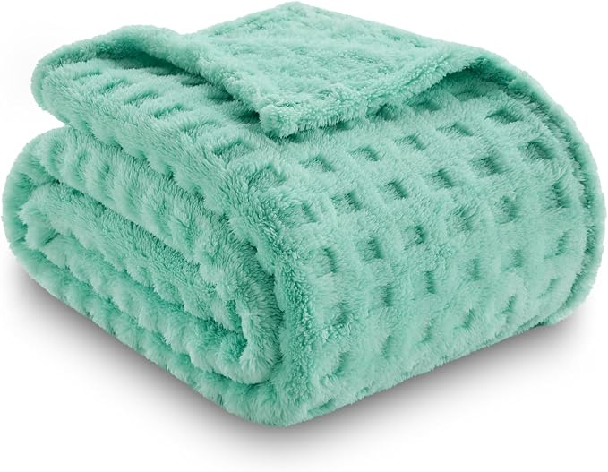 NEWCOSPLAY 3D Waffle Checkered Flannel Throw Blanket, Aqua, 50"x70" | Super Soft Cute Lightweight Decorative Premium Silky Fleece Blanket for Couch Sofa Bed, Gift for Women Men, All Season Use