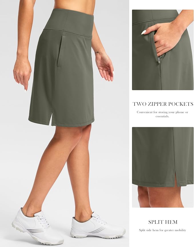 G Gradual 20" Skorts with Pockets Knee Length Golf Skirt | Built in Soft Shorts, High Waisted, Tummy Control, Breathable, Long Skorts for Athletic, Tennis, Dressy, Casual, Summer