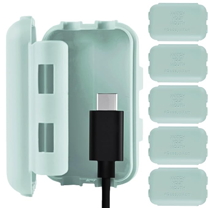Baby Proof USB Charger Cover – Child-Resistant Cord Tip Enclosure for Standard USB Charging Cables – (6 Pack, Dusty Aqua)