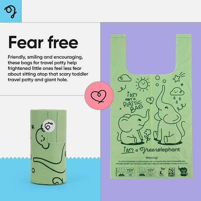 Green Elephant Travel Potty Bags-Potty Liners for Portable Potty,Bags for Portable Toilet,Liners Disposable Kids,Potty Training Liners Disposable