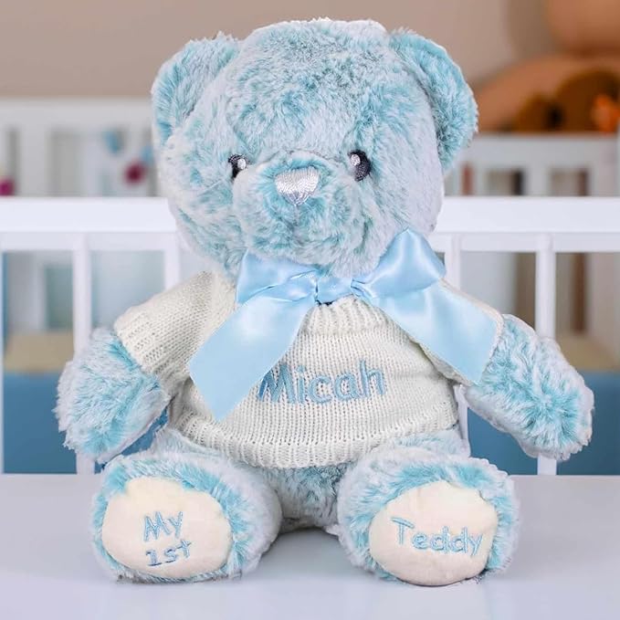 DIBSIES Personalized Baby Gift - Baby’s First Teddy Bear - 12 Inch (Blue)