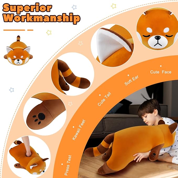 Auspicious beginning 30'' Giant Red Panda Plush Stuffed Animal - Large Sleeping Plush Toy Pillow, Cute Hugging Plushie, Room Decor, Christmas Birthday Gifts for Kids Girls Boys