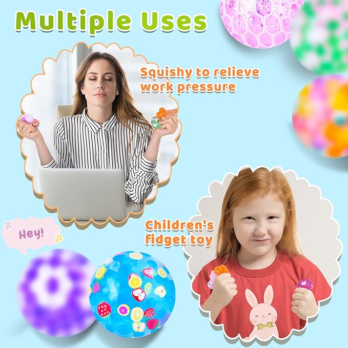 Squishy Stress Balls, Squishies for Kids Adults Anxiety Stress Relief Toys, Squeeze Balls Bulk Fidget Toys for Party Favors, Birthday Gift, Goodie Bag Stuffers