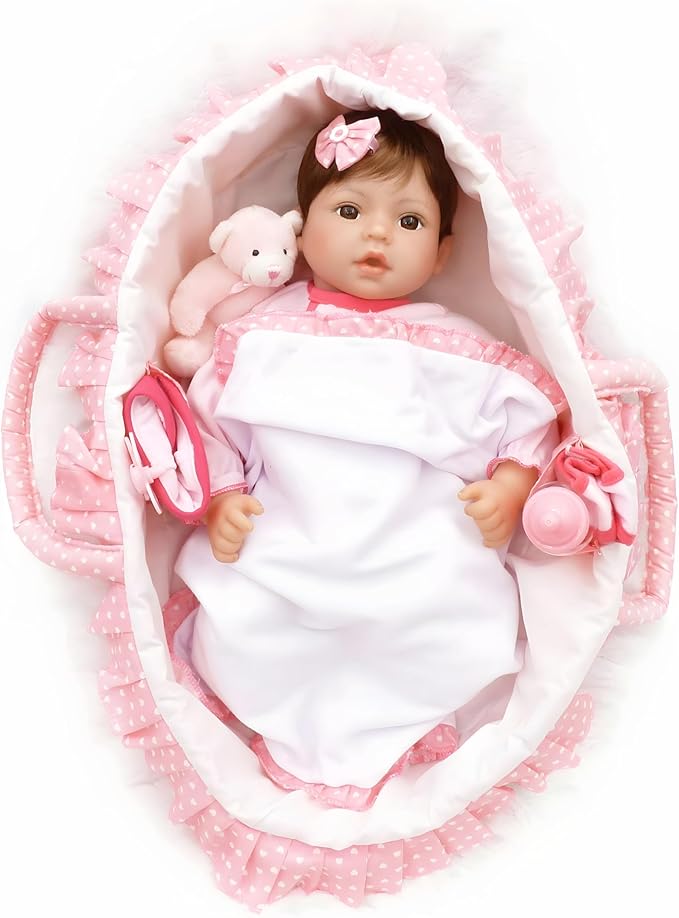CHAREX Reborn Baby Dolls - 18 inch Realistic Baby Doll Pink Cradle Baby Girl Handmade Lifelike Weighted Realistic Silicone Baby Doll Soft Gift with Accessories for Kids Age 3+