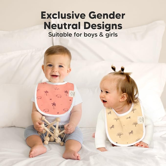 KeaBabies 8-Pack Organic Baby Bibs for Drooling and Teething - Soft Cotton Bibs for Baby Girl, Boy, Extra Absorbent, Easy to Clean & Put On for Toddler, Newborn, Infant 0-24 Months (Mesozoic)
