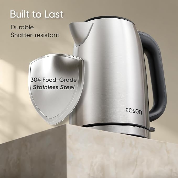 Cosori Electric Kettle, Plastic-Free Interior, Easy to Clean, Automatic Shut Off & Boil-Dry Protection, Stainless Steel Tea Kettle, Hot Water Boiler & Heater, 1.7L, 1500W