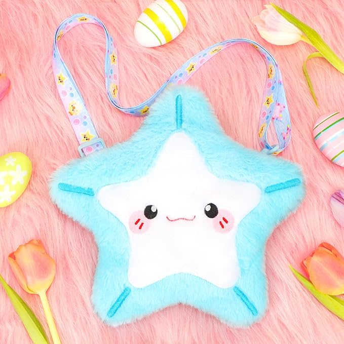 Plush Starfish Bag Kids Handbag Crossbody Bag with Zipper,Plush Coin Purse with Adjustable Strap,Soft Starfish Stuffed Purse Birthday Gift for Toddlers Kids