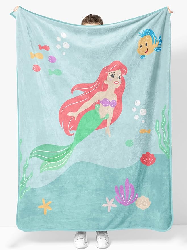 Sunny Side Up Disney The Little Mermaid Plush Throw Blanket - Measures 46 x 60 Inches - Super Soft & Cozy Fleece Kids Princess Bedding Features Ariel