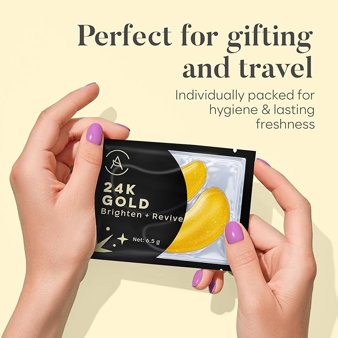 AURAE 24K Gold Under Eye Patches (30 Pairs) - For Dark Circles & Puffiness - Hydrating Eye Mask for a Revitalized Look