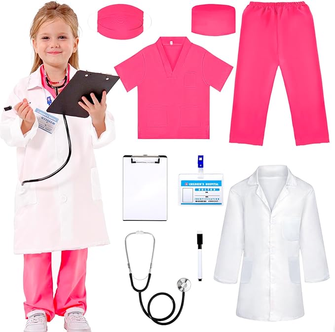 Liberry Doctor Costumes for Kids, Toddler Dress Up Clothes with Real Stethoscope, Halloween Pretend Play Gift for Girls