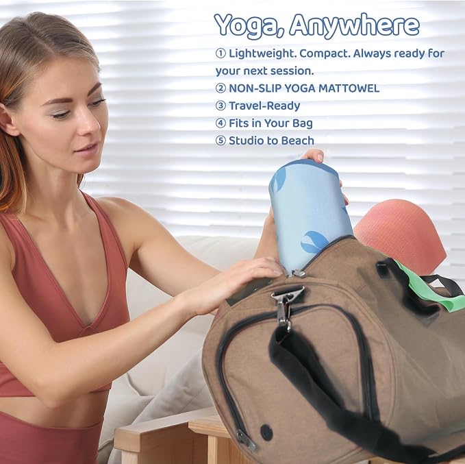 Breling Blue Bow Yoga Mat Towel with Grip Dot Preppy Coquette Bow Non Slip Ultra Absorbent Soft Microfiber Towel Without Hot Yoga Mat 72 x 24 Inch for Pilates Fitness Gym Women Birthday Gifts