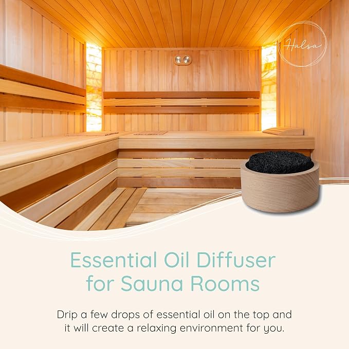 Halsa Lava Stone Diffuser for Sauna, Office, Bedroom, Bathroom - Natural Beechwood Base, Passive Diffusion, Lava Rock Absorbs Essential Oils - Natural Aromatherapy