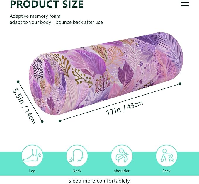c Neck Roll Pillow Bolster Round Health Memory Foam Long Cervical Cylinder Pillows with Removable Washable Cover for Body Bed Legs Back Yoga
