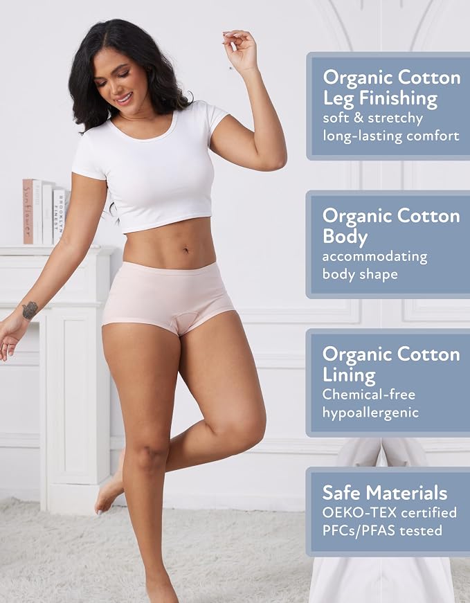 Goat Union Organic Cotton Boyleg Period Underwear for Women & Teens - Moderate Absorbency Period Panty
