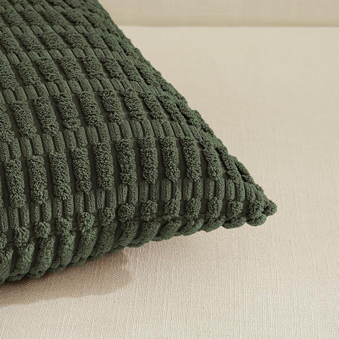 Fancy Homi 4 Packs Decorative Throw Pillow Covers for Living Room Couch Bed, Modern Farmhouse Boho Home Décor Accent Cushion Case, 18" x 18", Olive Green