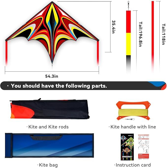 Kite, Large Delta Kites for Kids and Adults, Easy to Fly Rainbow Kites, Durable Multifunctional Beach Kite, Tangle-Free Flight Line, Durable