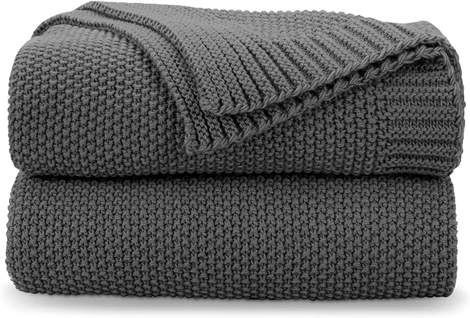 CozeCube Charcoal Grey Seed Stitch Throw Blanket 50"x60", Farmhouse Decor | Blanket for Couch, Soft Cozy Cable Knit Throw for Bed Sofa Living Room, Lightweight Warm Decorative Christmas Blanket