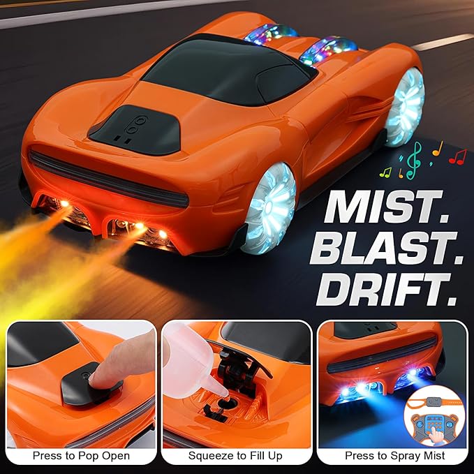 Remote Control Car for Boys Ages 6-12 – 4WD Gesture Sensing RC Stunt Car with 360° Rotation, LED Lights, Spray & Music – Cool Toy for Kids 7 8 9 10 11 Years Old – Best Christmas & Birthday Gift