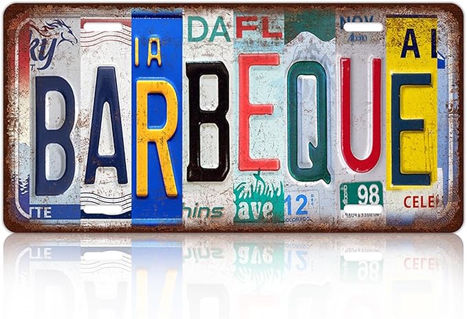 Vintage Barbeque License Plate Wall Decor Bar Metal Tin Sign 12 x 6 Inches