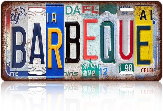 Vintage Barbeque License Plate Wall Decor Bar Metal Tin Sign 12 x 6 Inches