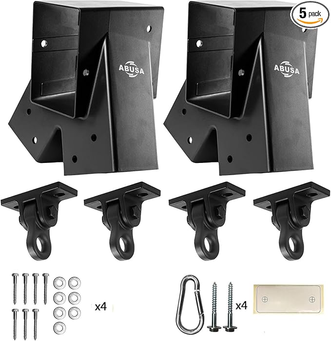 ABUSA Heavy Duty Swing Sets Brackets Including 2 Black A-Frame Swing Set Brackets and 4 Black Swing Hangers for Playground Equipment Mounting Parts Hardware Included (Black)