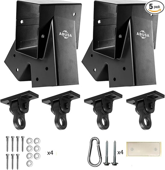 ABUSA Heavy Duty Swing Sets Brackets Including 2 Black A-Frame Swing Set Brackets and 4 Black Swing Hangers for Playground Equipment Mounting Parts Hardware Included (Black)