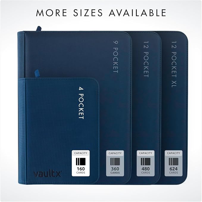 Vault X 4 Pocket Zip Binder, 160 Cards, Exo-Tec Material, 20 Side-Loading Pages (Blue)