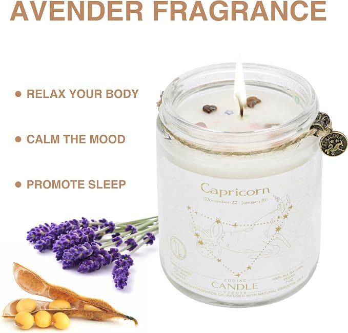 Zodiac Sign Candles, Zodiac Crystal Sign Candles,Astrology Scented Candles Best Friends Gifts for Women, Men Sister Brother Zodiac Funny Birthday Gift Candle Jar (Capricorn)