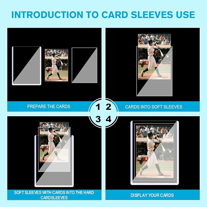 600 Plastic Trading Card Protector - 300 Hard Card Sleeves and 300 Soft Card Sleeves, 35pt Rigid 3"x4" Card Holders, Clear Open-Top Card Sleeve, Fits Standard Trading, Baseball, Sport, Game Cards