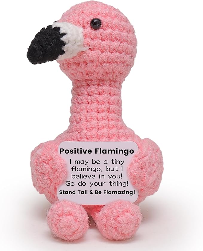 Mini Positive Flamingo Crochet Gifts, Handmade Emotional Support Flamingo Toy for Women Girls Friends Sister Birthday Graduation Xmas Inspirational Gifts