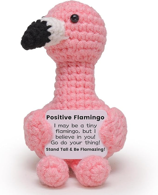 Mini Positive Flamingo Crochet Gifts, Handmade Emotional Support Flamingo Toy for Women Girls Friends Sister Birthday Graduation Xmas Inspirational Gifts