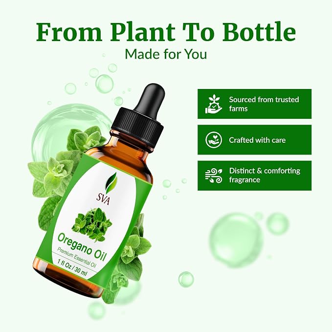 SVA Oregano Essential Oil 1 Fl Oz – for Diffuser, Skin & Hair Care – Ideal for Massage & DIY Blends – with Dropper