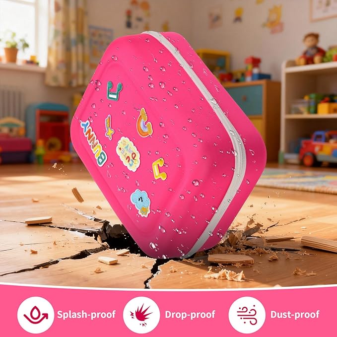 Case Compatible with Little Tikes Story Dream Machine Starter Set, Toys Storage Bag with 5 DIY Embroidery Patches, Organizer for Projector Storytime Books and Audio Character- Pink Letters (Box Only)