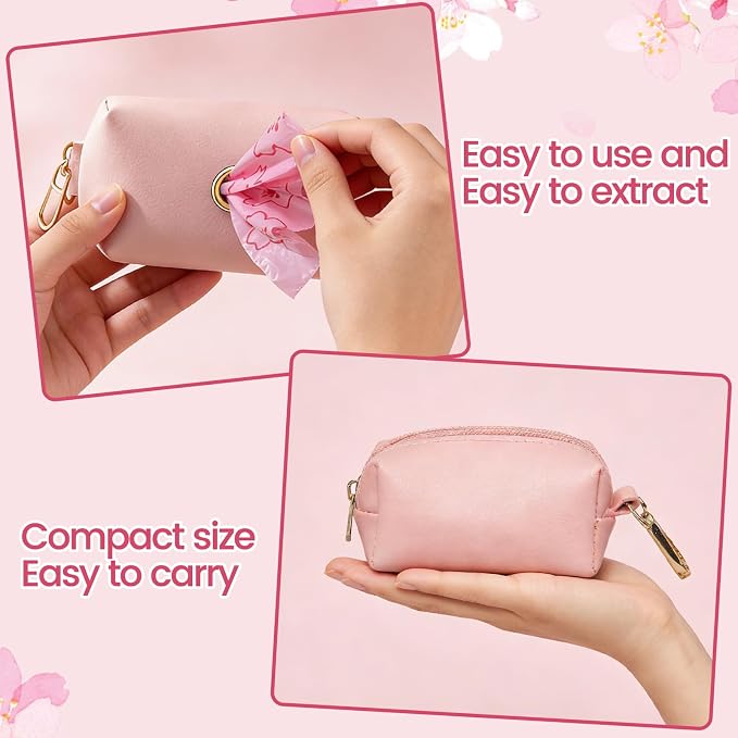 Portable Sanitary Napkin Disposal Bags Cherry Blossom Scented, with Dispenser, 120 pcs Pink Period Disposal Bags discreet period bags Disposable Mini Bags for Women Privacy Handling Bag Diaper Sack