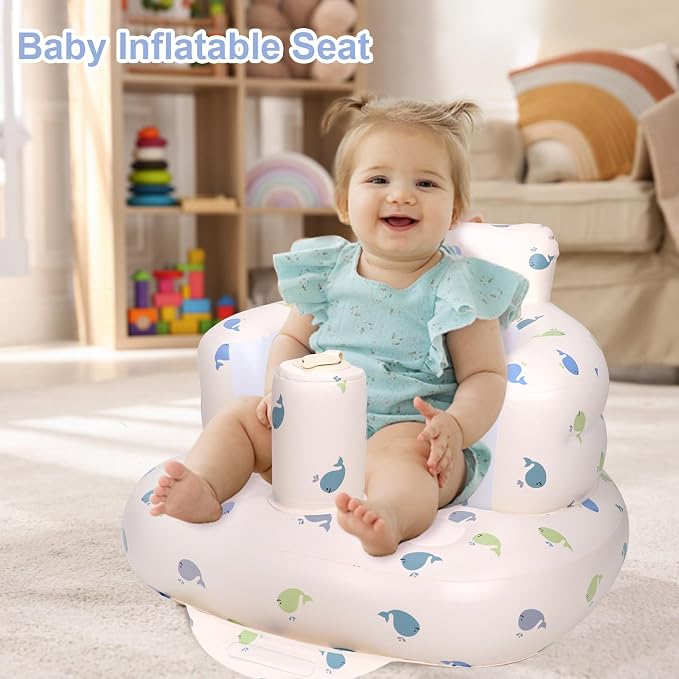 AirSwim Inflatable Baby Chair, Inflatable Baby Seat for Babies 3 Months and Up, Summer Blow Up Chair with Built in Air Pump, Bumbo Seat for Learning to Sit, Palying, Camping, Whale