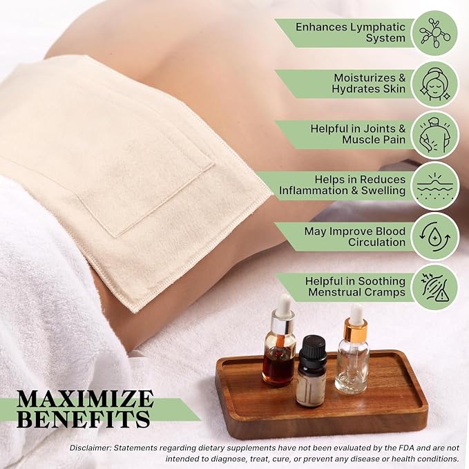 LONDON LINENS 100% Natural Cotton Flannel Castor Oil Pack Wrap - Unbleached, Reusable Castor Oil Wrap for Abdomen, Joints & Other Areas with Front Pocket for Hot & Cold Pack (Pack of 10)