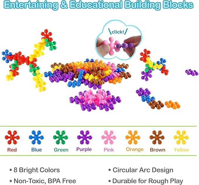 Clip Connect 120 Piece Building Blocks | Diameter 1.26", STEM Building Toys Set Kindergarten Math Manipulatives for Kids Boys Girls, Educational Preschool Toys Activities Homeschool Supplies