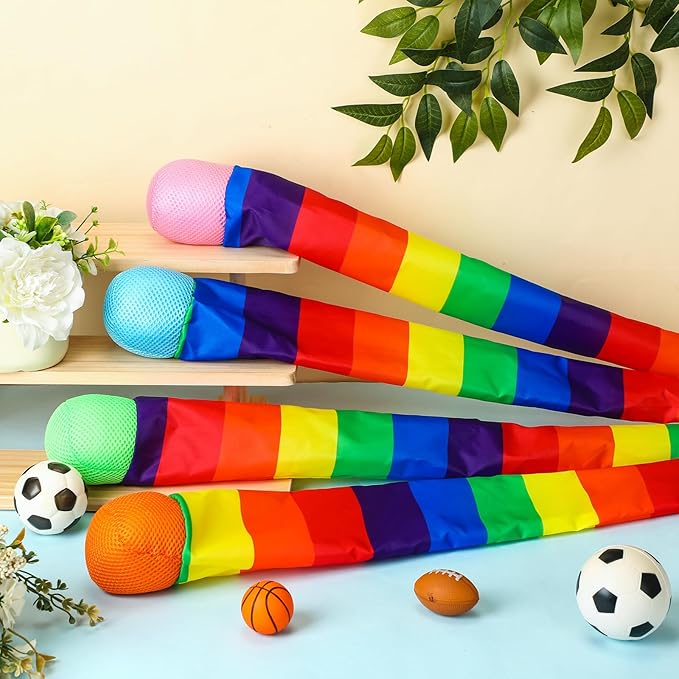 Leyndo 35 Inch 8 Pcs Throw and Catch Balls with Rainbow Tail, Fun Colorful Sports Comet Balls Playground Toys for School Classroom Beach Outdoor Camping Healthy and Fun Games (Multi Color)