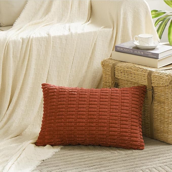 Fancy Homi 4 Packs Decorative Throw Pillow Covers for Living Room Couch Bed, Modern Farmhouse Boho Home Décor Accent Cushion Case, 20" x 12", Burnt Orange