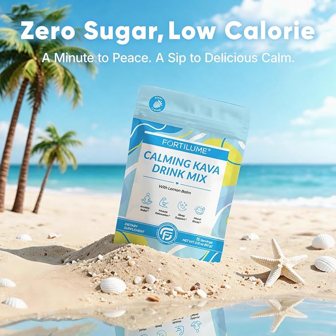 FORTILUME Calming Kava Drink Mix, Instant Kava Powder, Low-Calorie, Non-Alcoholic | Plant-Based Relaxation Alternative Beverage | 15 Servings (Berry)
