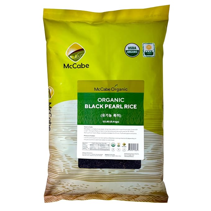 McCabe Organic Black Pearl Rice - Rich in Fibers & Minerals | USDA Certified Organic and CCOF Certified | Product of USA | 12 Lbs