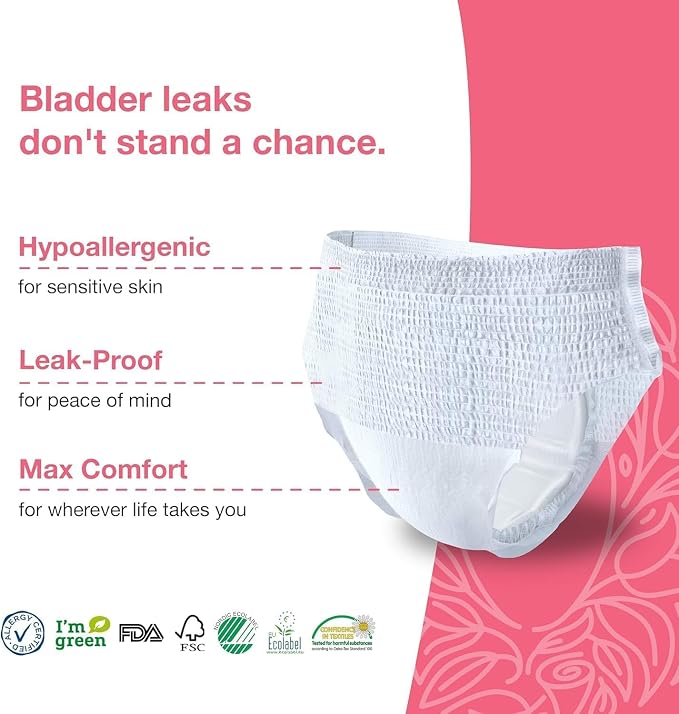 Veeda Natural Adult Incontinence Underwear for Women - Postpartum Underwear for Bladder Leakage Protection - Disposable Underwear with Maximum Absorbency - X-Large Size - 60 Count